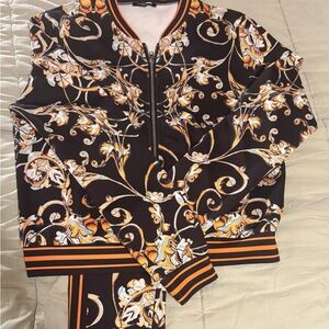 Fashion Nova Floral Black and Orange Set